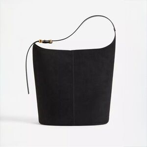 H&M Black Faux Suede Bucket Bag Gold Hardware Adjustable Strap